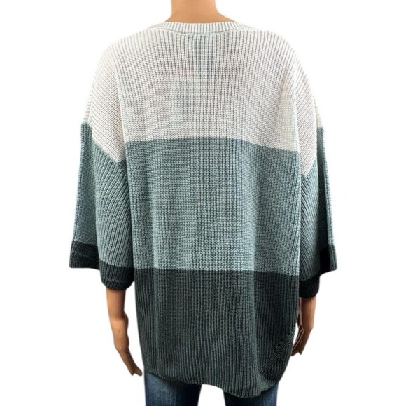 Matty M Womens Sweater XXL Knitted Teal& White Elbow Sleeves Pullover - Picture 4 of 10